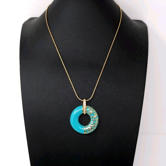 Camrose & Kross JBK Jacqueline Kennedy Necklace Turquoise Enamel Gold Tone COA - Picture 3 of 15
